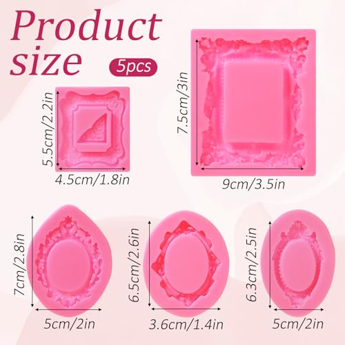 5-Piece Mini Photo Frame Silicone Mold Set for Cake Decorating