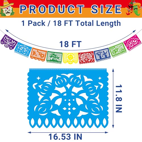 Cinco De Mayo Party Banner - 18 FT Colorful Papel Picado Decor