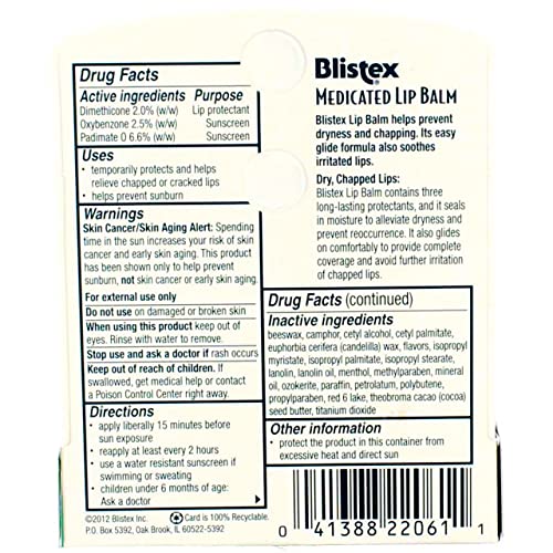Blistex Medicated Lip Balm Stick 0.15 oz 5-Pack