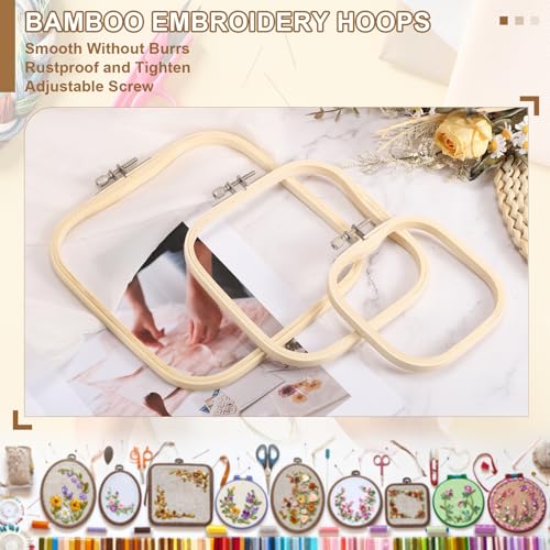 PATIKIL 5.1" x 5.1" Square Bamboo Embroidery Hoop for Cross Stitch & Punch Needle