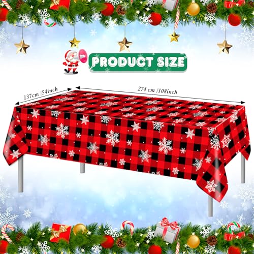 Christmas Buffalo Plaid Snowflake Tablecloth Set - Red & Black, 3 Pack