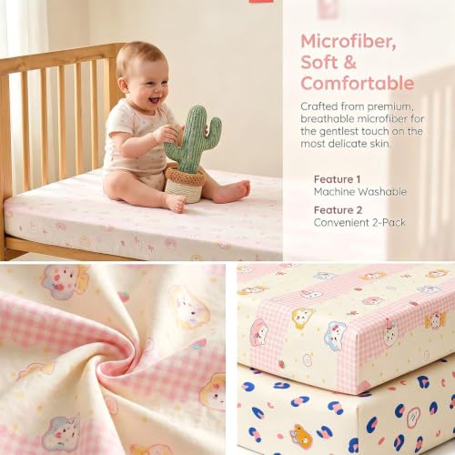 Fitted Baby Crib Sheets 2-Pack, Ultra-Soft Microfiber for Cribs & Toddlers