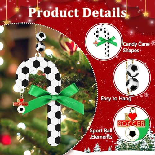 Soccer Candy Cane Ornament - Wooden Easter Decoration for Fans