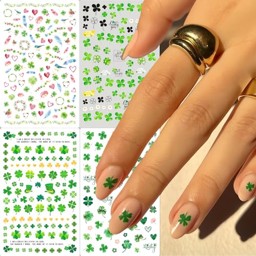 St. Patrick's Day 3D Self-Adhesive Nail Stickers - 8 Sheets Shamrock Decals