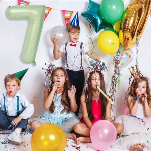 Sage Green Number 7 Foil Balloon - 40 Inch Birthday Party Decoration