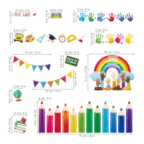 Decalmile Reusable Window Clings - Rainbow Pencils Decor for Kids