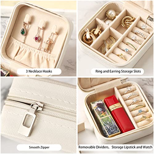 ZPROW Mini Travel Jewelry Case - Portable PU Leather Organizer (White)