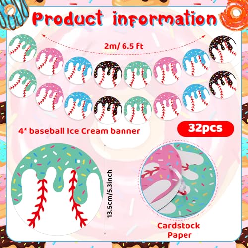 Yexiya Ice Cream Baseball Theme Party Banner - 4 Pcs Hanging Decor