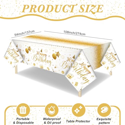White Gold 3-Piece Plastic Birthday Party Tablecloths - Large 54x108 Inches