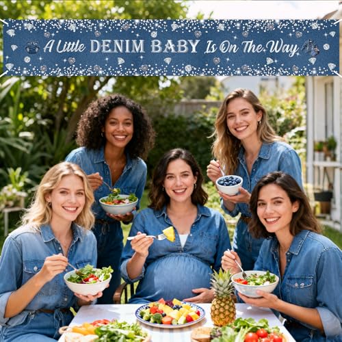Cheereveal Denim & Diamond Baby Shower Yard Banner - Navy Blue & Silver