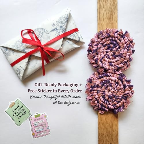 Very Berry Cotton Car Coasters - Handmade Boho Set of 2 for Cup Holders