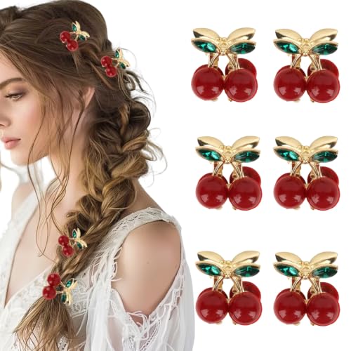 GAFATORY Mini Cherry Hair Claw Clips - 6 Pack Cute Non-Slip Rhinestone Hair Accessories for Women and Girls