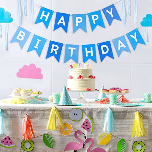 Blue Happy Birthday Banner Bunting Decoration for Kids' Parties