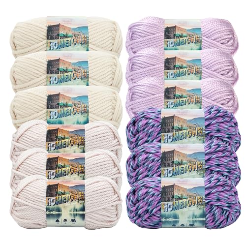 Lion Brand Hometown Super Bulky Baby Girl Yarn Pack - 12 Skeins, Soft & Colorful