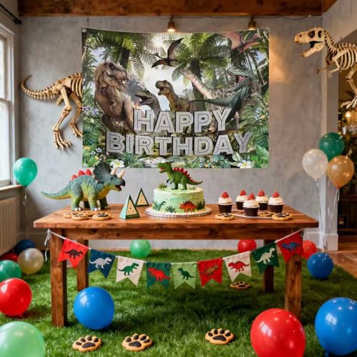 Jurassic Dinosaur Birthday Banner – 5ft x 3ft Photo Backdrop