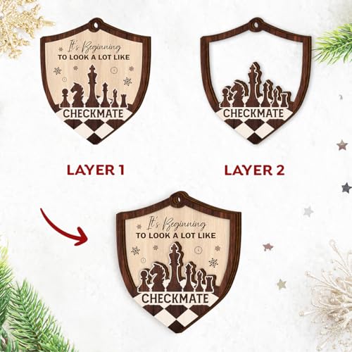 Wooden Chess Ornament for Christmas Tree - Holiday Chess Gift for Men & Women