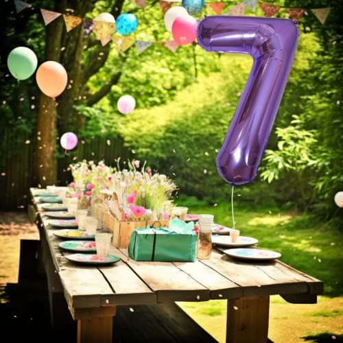 DIWULI 40 Inch Purple Number 7 Foil Balloon for Birthday Party