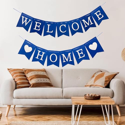 Blue Welcome Home Banner - Glitter Bunting for Baby Shower & Military Return