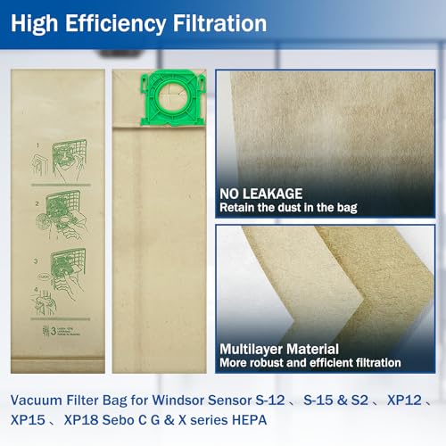 4 Pack Replacement Vacuum Bags for Windsor & Sebo Models