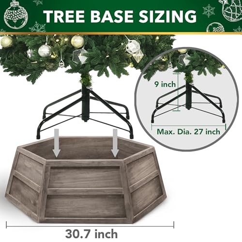 Hexagon Wooden Christmas Tree Collar - Rustic Gray 6 Panel Tree Protector