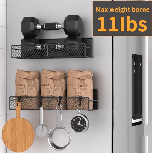 Magnetic Spice Rack Organizer - 2 Pack Metal Shelves with Hooks