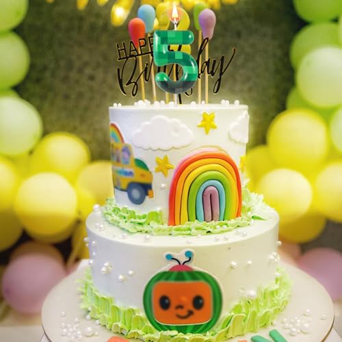 TNT Themed Birthday Candle - Green Number 5 Cake Topper