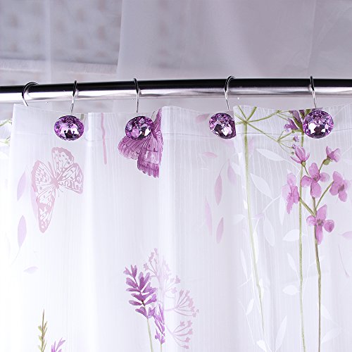 Adwaita Decorative Shower Curtain Hooks with Crystal Rhinestones - Set of 12