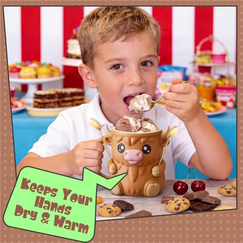 Highland Cow Ice Cream Pint Holder with Handle & 2 Spoons