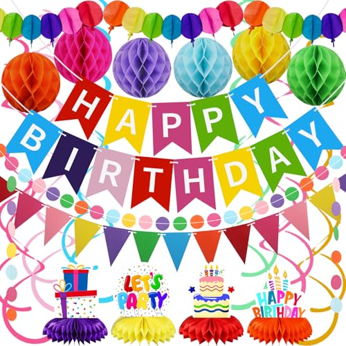 Recosis All-in-One Birthday Decoration Kit with Banner and Honeycomb Balls
