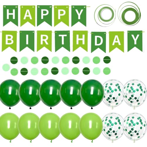 Green Happy Birthday Decorations Set with Banner, Garland, and 14 Balloons