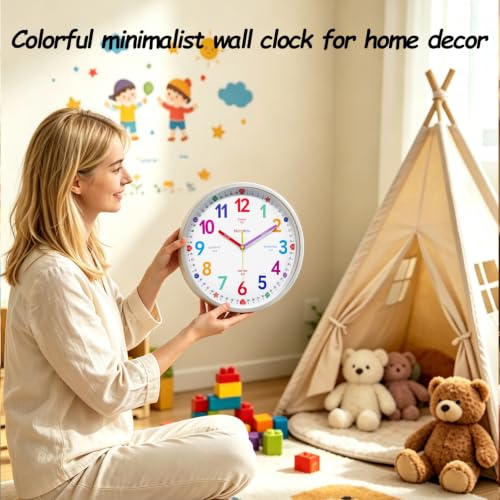 Silver 8-Inch Silent Learning Classroom Wall Clock for Kids - Educational Teacher Clock