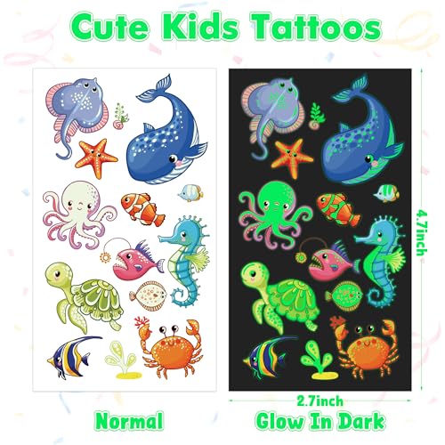 Glow in the Dark Temporary Tattoos - 370 Designs & 36 Sheets Party Favors