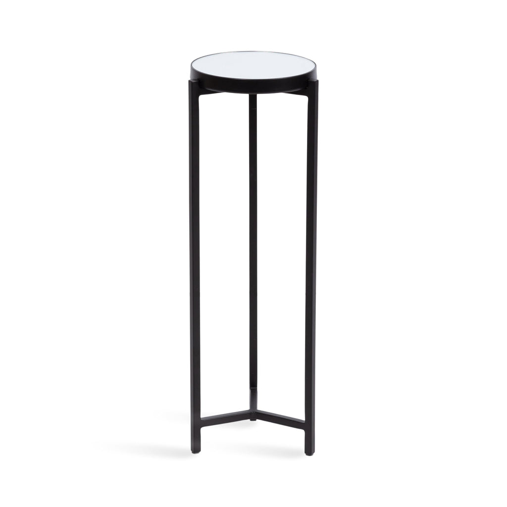 Kate and Laurel Aguilar Modern Mirrored Round Drink Table, 9 x 9 x 23, Black, Metal Accent Table with Mirrored Tabletop and for Use as Small Plant Stand