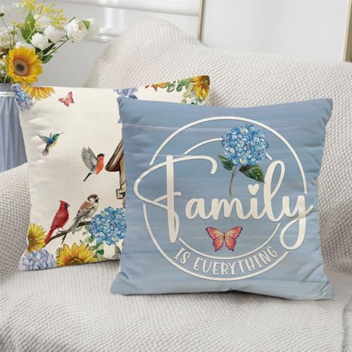 Hydrangea Birdhouse Throw Pillow Covers - Set of 4, 18x18 Inch