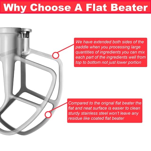 Stainless Steel Flat Beater for KitchenAid 5qt-6qt Bowl-Lift Stand Mixer, Fit for Professional 5 Plus and Professional 600 Seris Mixer K5 KG25 KV25 KP26 KT26, Heavy Duty and Dishwasher Safe