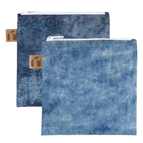 Bumkins Reusable Sandwich & Snack Bags - Large 2-Pack, Faux Denim (C4)