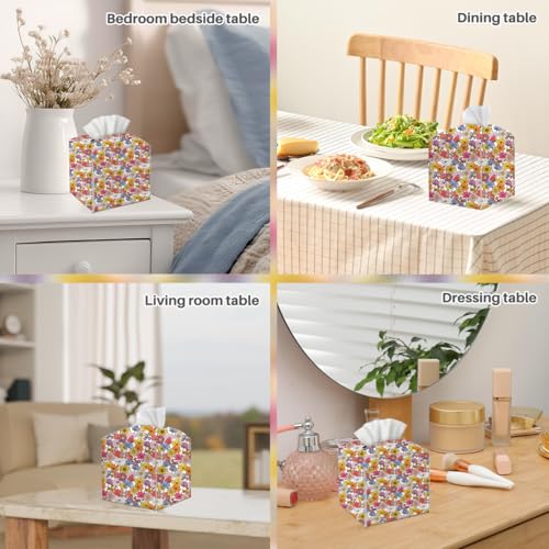 Floral PU Leather Tissue Box Cover - 5x5 Inch Stylish Holder