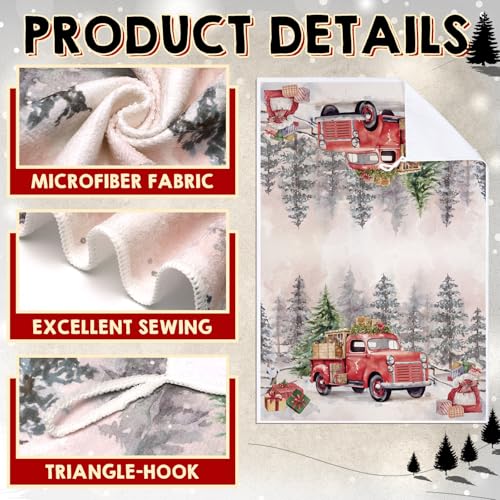 Christmas Kitchen Towels Red Truck Winter Decor - 6 Pcs with Variation Warm/Truck