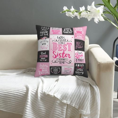 Best Sister Ever Throw Pillow Cover - 18x18 Inch Pink