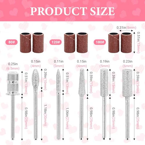 Panthra 12 Pcs Professional Nail Drill Bits Set with 3/32" Shank & Sanding Bands