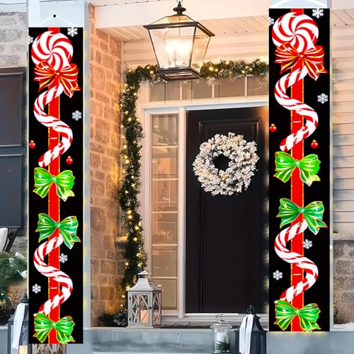 Candy Cane Christmas Banner for Front Door 12x71 Inch Holiday Porch Decor
