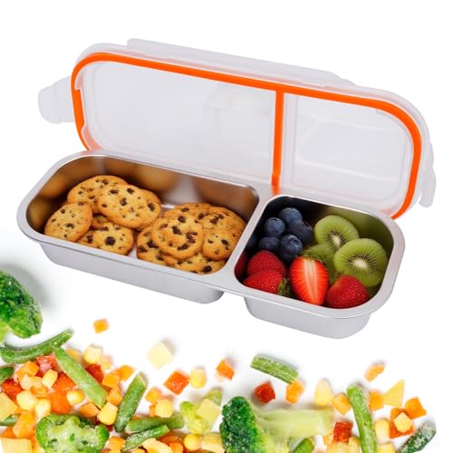 CLZWiiN 2-Compartment Stainless Steel Snack Container, Leak-Proof Bento Box