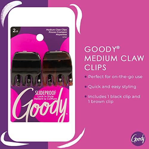 Goody Medium Hair Claw Clips - Black and Brown Plastic Hair Clips, 2 Pack