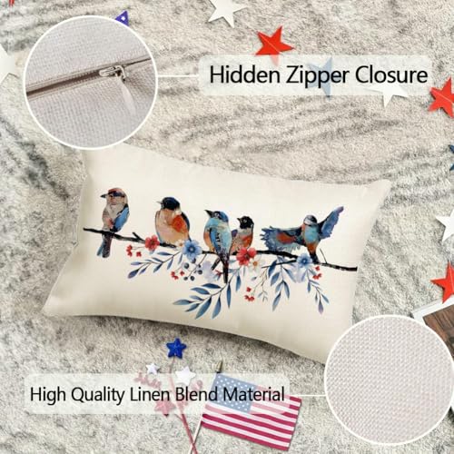 Patriotic Lumbar Throw Pillow Cover 12x20 Inch Red White and Blue Independence