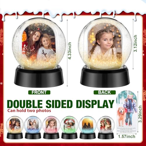 Suzile 12 Pcs Photo Snow Globes Double Sided Clear Plastic Frame - Snowflake Sequin Balls
