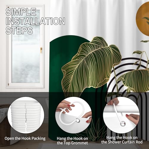 Mid Century Dark Green Shower Curtain with Tropical Leaves - 72x72
