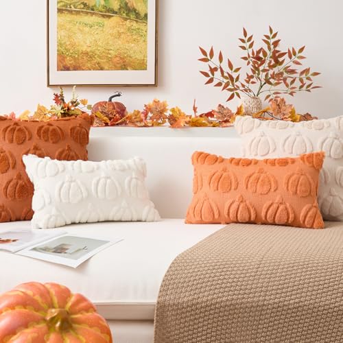 Kevin Textile Fall Pumpkin Pillow Covers, 18x18 Inch Set of 2, Orange