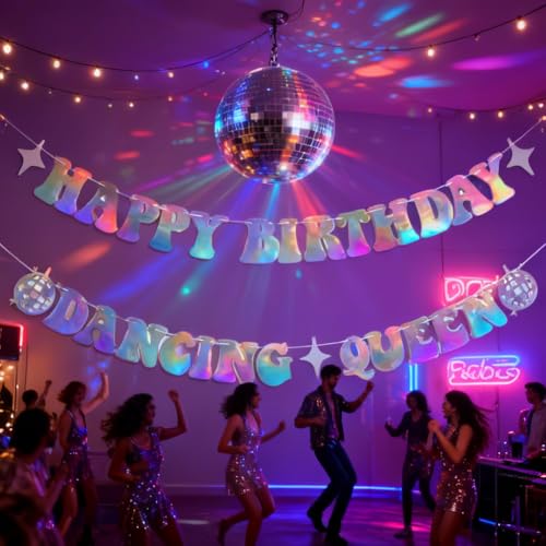 Holographic Dancing Queen Birthday Banner - Disco Party Decorations