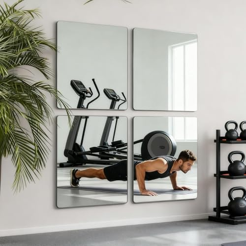 8"x8" Self-Adhesive Acrylic Mirror Tiles - 4 Pack for Home & Gym