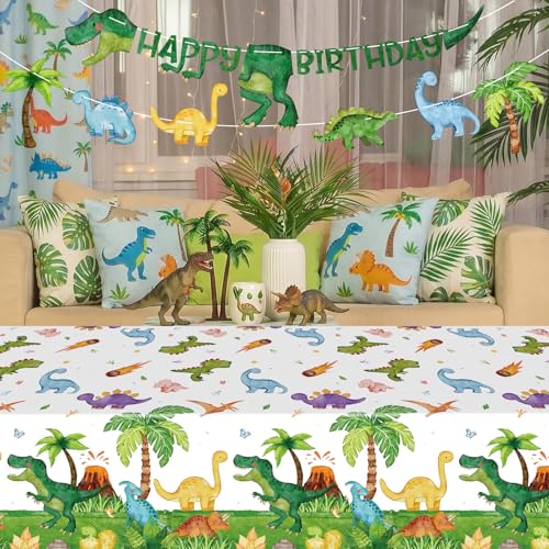 Litmitfu Dinosaur Birthday Banner - DIY Jungle Animal Garland for Dinosaur Themed Party